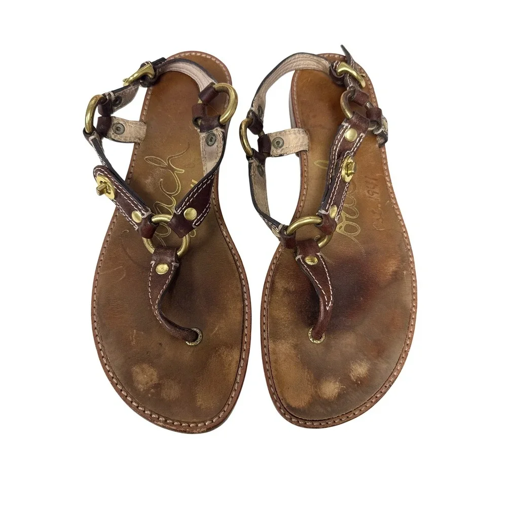 Coach Thong Sandals Women 7.5 Brown Leather Strappy Gladiator Boho Summer Shoes